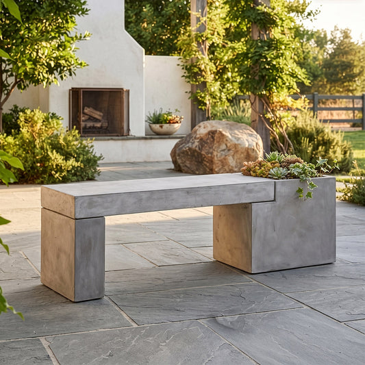 Grey Salerno Concrete Bench Planter Digital Illustration
