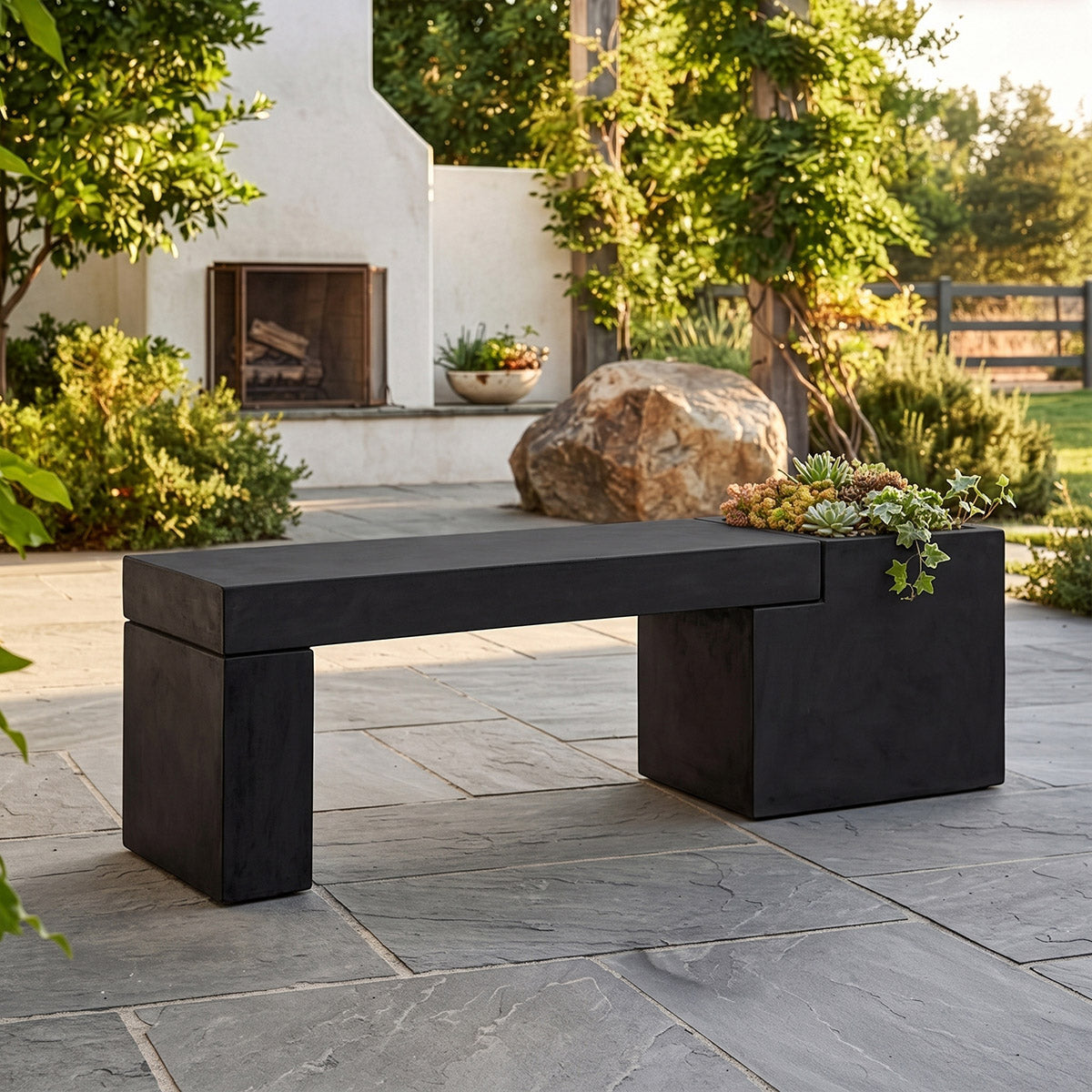 Black Salerno Concrete Bench Planter Digital Illustration