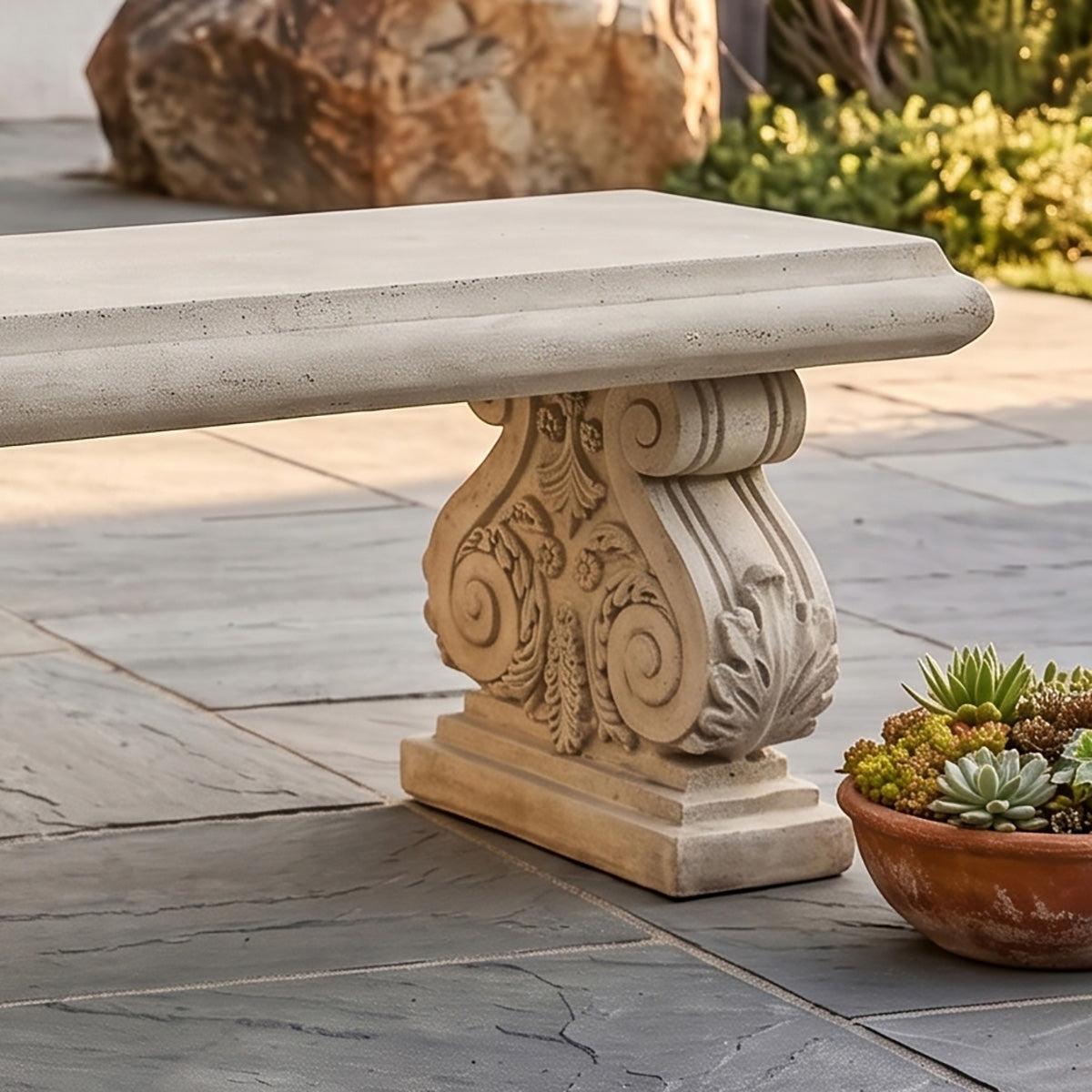 Close Up Of The Bellagio Roman Stone Effect Garden Bench Digital Illustration