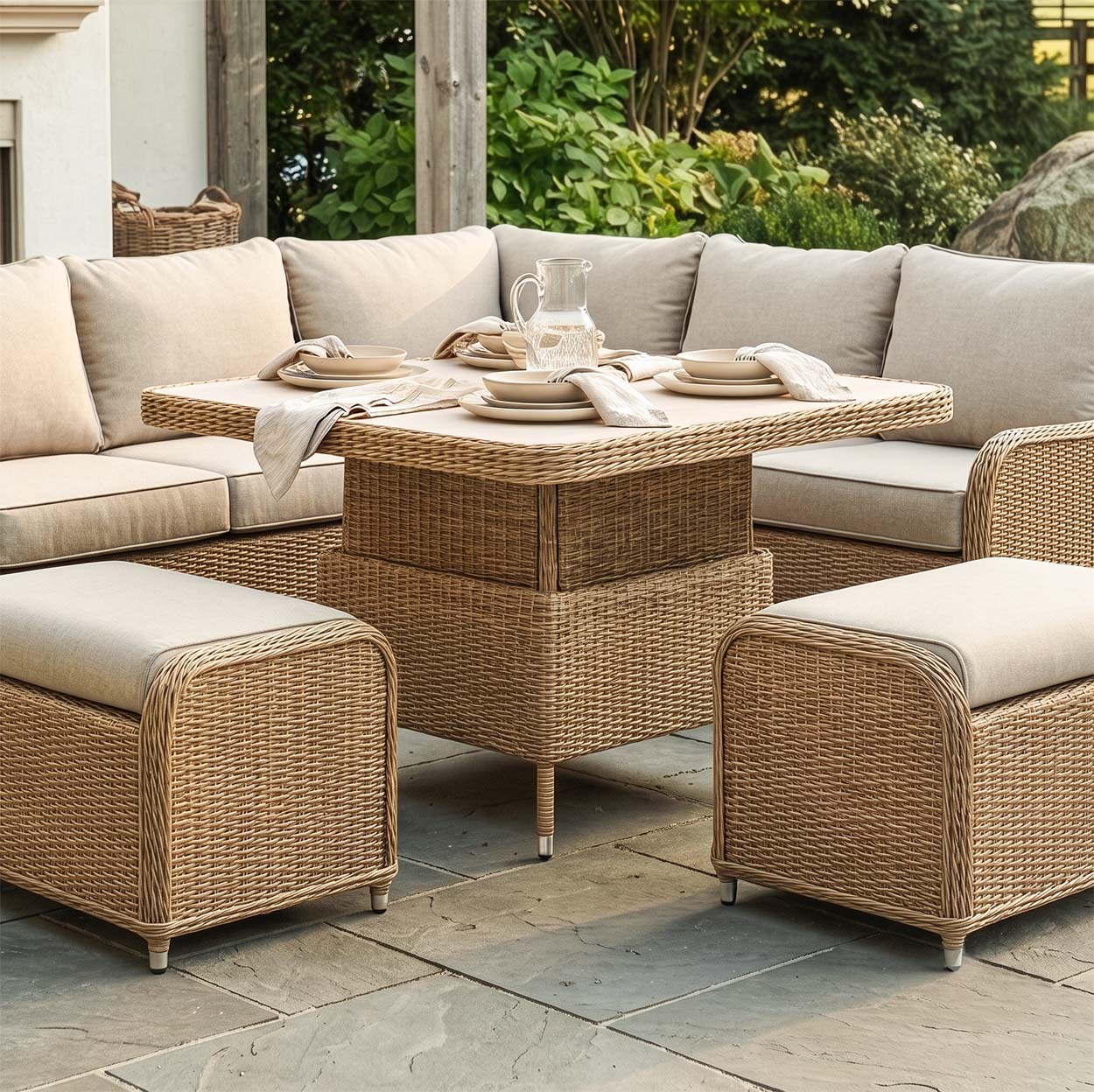 Raised Table From The Rattan Garden Corner Dining Set Digital Illustration
