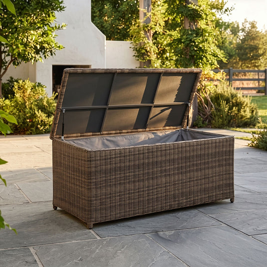 Open Elba Dark Rattan Garden Storage Box