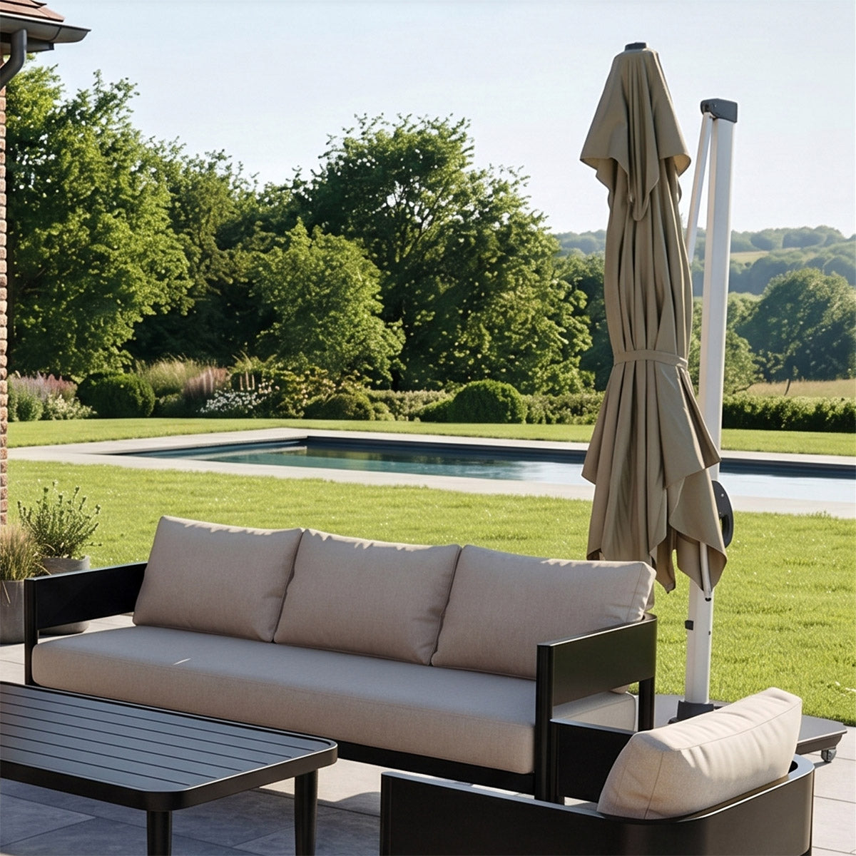 Maiori Khaki Cantilever Parasol Fold Away Digital Illustration