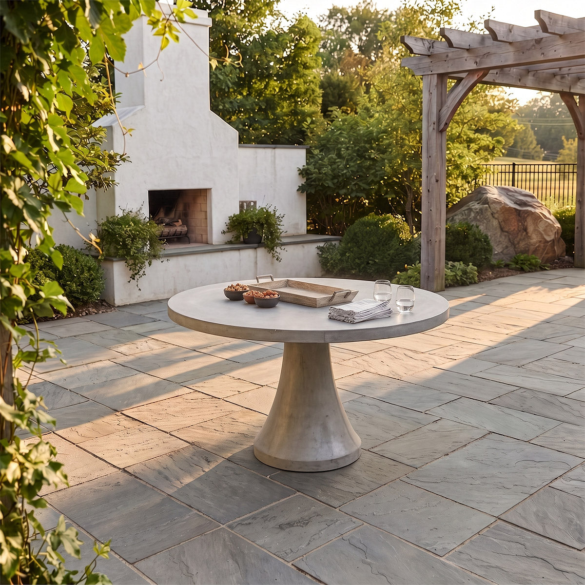 Portovenere Grey Concrete Garden Dining Table Digital Illustration