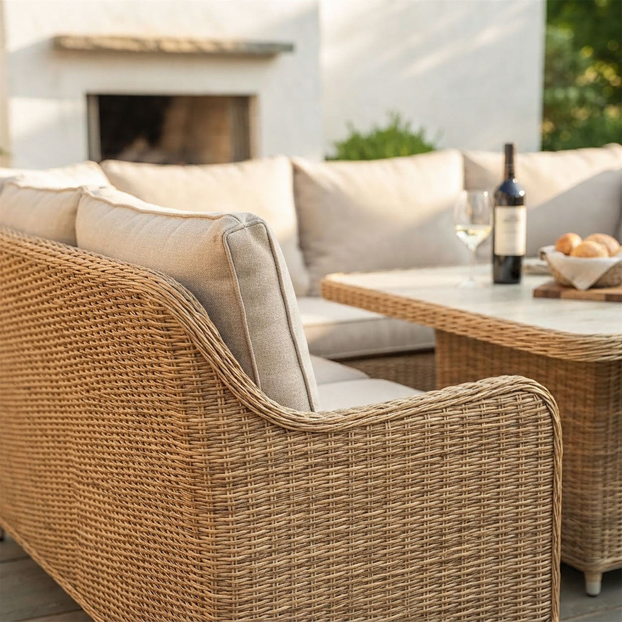 Rattan Weave On The Garden Corner Dining Set Digital Illustration
