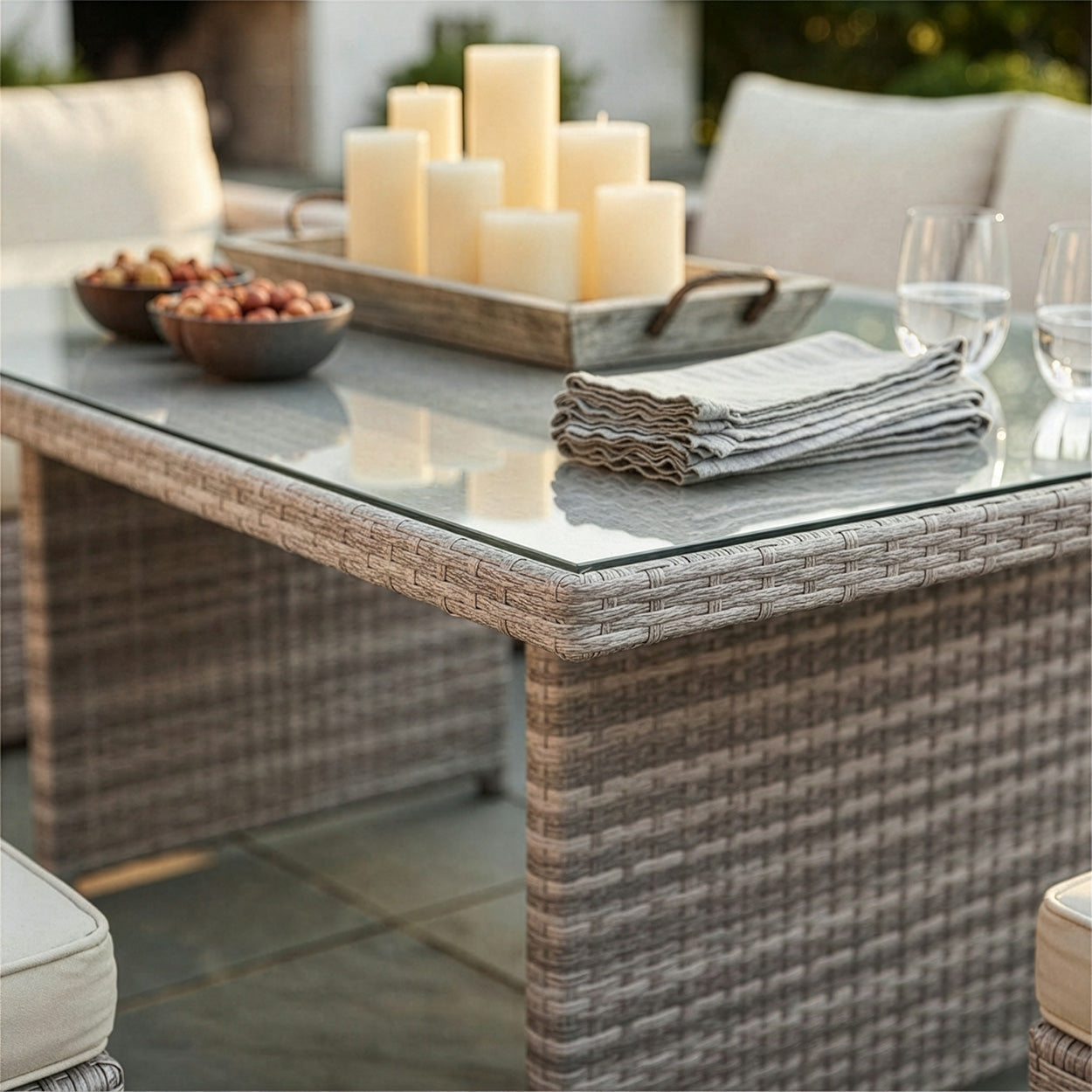 Close Up Details Of The Eight Seat Rattan Garden Dining Set Digital Illustration