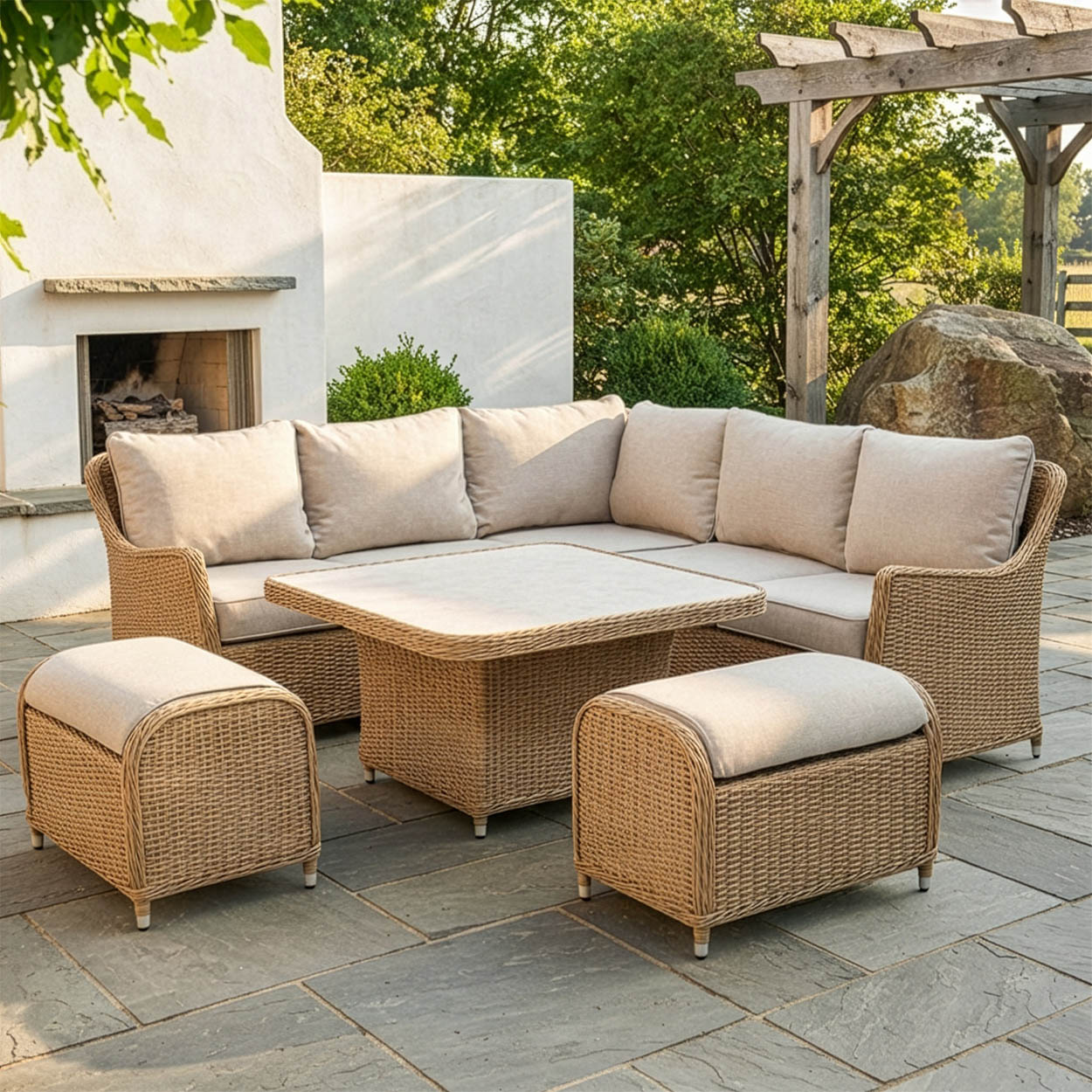 Vieste Rattan Garden Corner Dining Set Digital Illustration